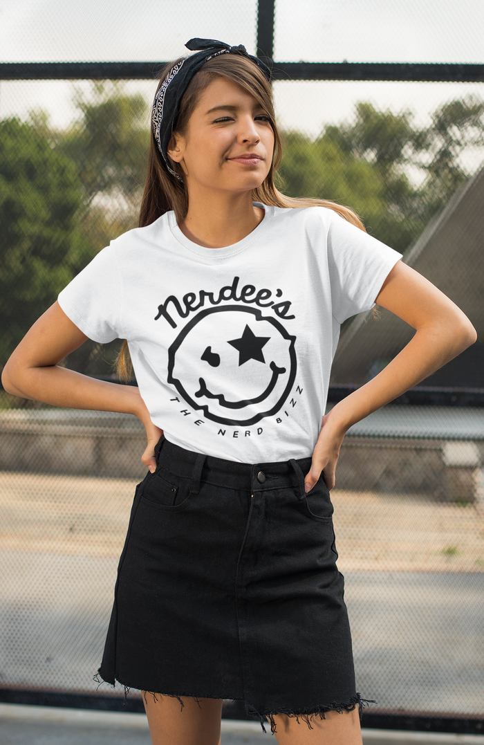Nerdee's - The Nerd Bizz - "Mr. Smiley" Official Logo - Women's The Boyfriend Tee