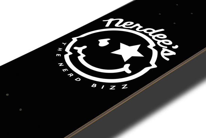 Nerdee's - The Nerd Bizz - Official logo "Mr. Smiley" Skateboard Deck