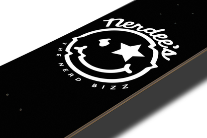 Nerdee's - The Nerd Bizz - Official logo "Mr. Smiley" Skateboard Deck