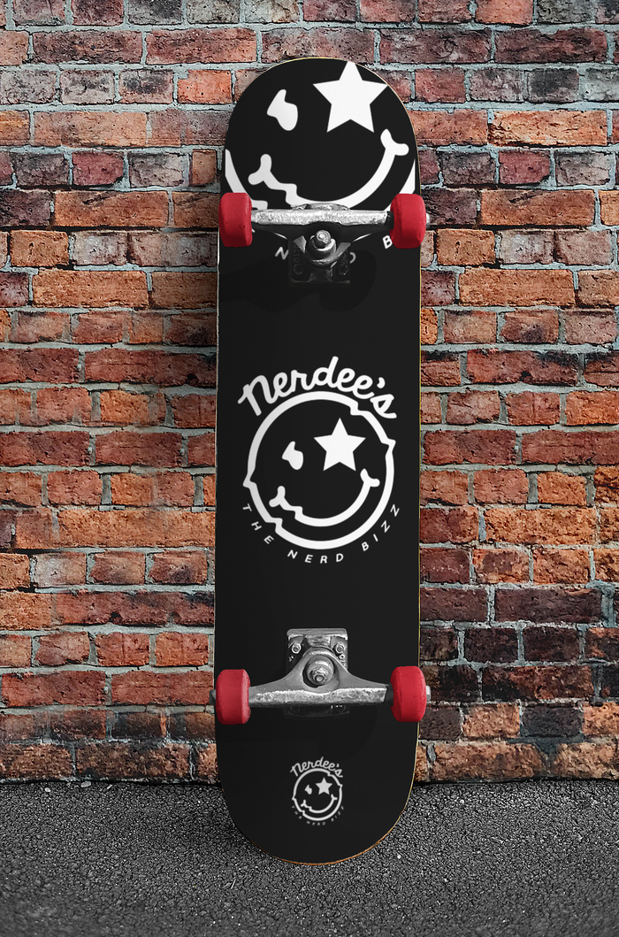 Nerdee's - The Nerd Bizz - Official logo "Mr. Smiley" Skateboard Deck
