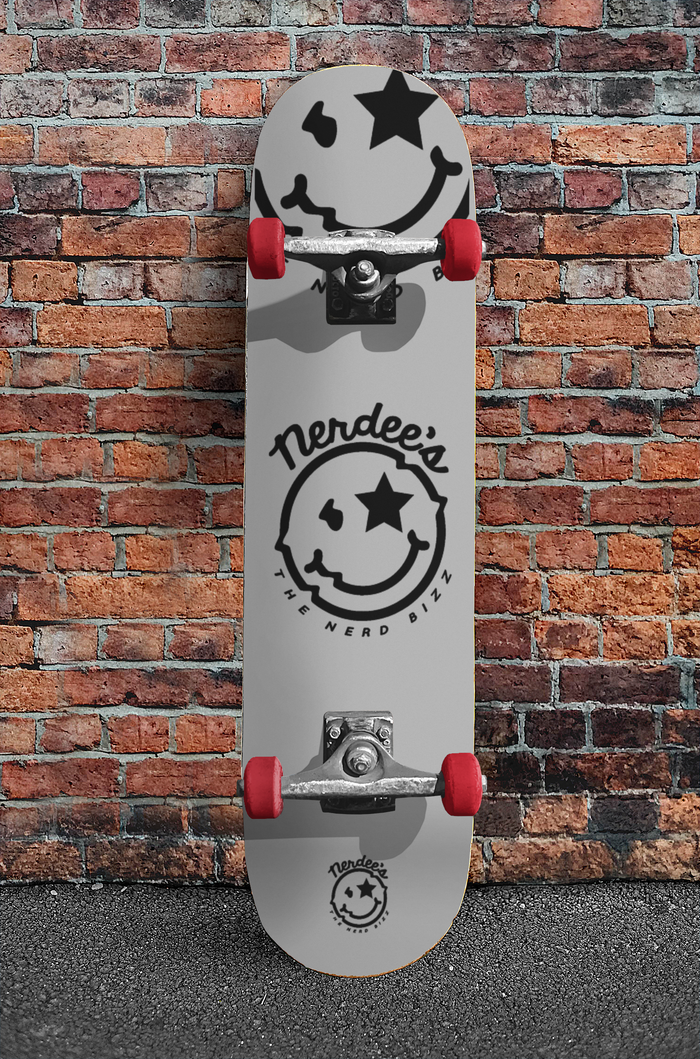 Nerdee's - The Nerd Bizz - Official logo "Mr. Smiley" Skateboard Deck