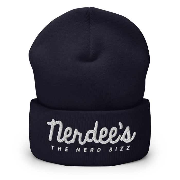 Nerdee's - The Nerd Bizz - Official Script Logo (White) - Cuffed Beanie