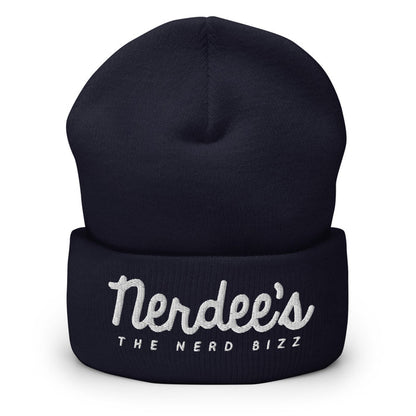Nerdee's - The Nerd Bizz - Official Script Logo (White) - Cuffed Beanie