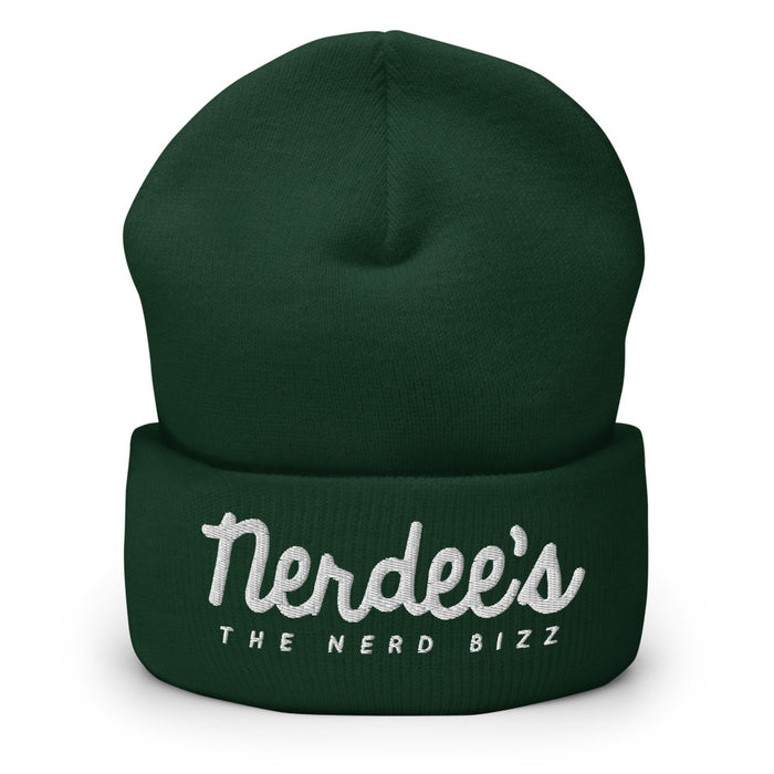 Nerdee's - The Nerd Bizz - Official Script Logo (White) - Cuffed Beanie