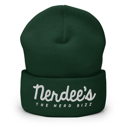 Nerdee's - The Nerd Bizz - Official Script Logo (White) - Cuffed Beanie