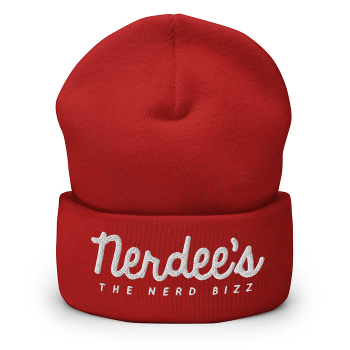Nerdee's - The Nerd Bizz - Official Script Logo (White) - Cuffed Beanie