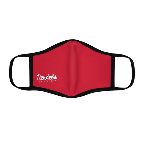 Nerdee's - The Nerd Bizz - Official Script Logo (White) - Fitted Polyester Face Mask - Dark Red