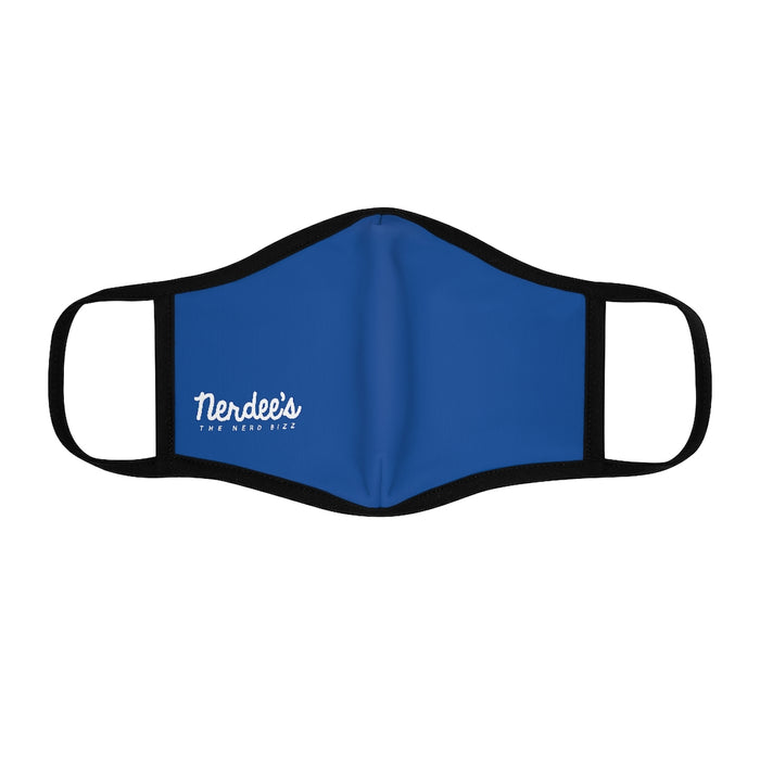 Nerdee's - The Nerd Bizz - Official Script Logo (White) - Fitted Polyester Face Mask - Blue