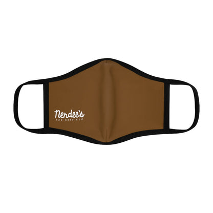 Nerdee's - The Nerd Bizz - Official Script Logo (White) - Fitted Polyester Face Mask - Dark Brown