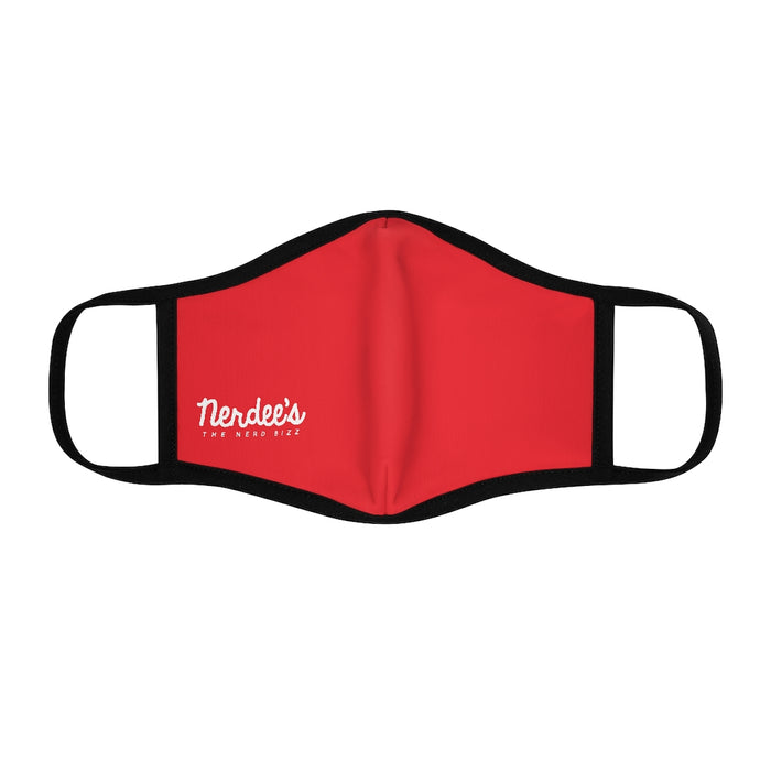 Nerdee's - The Nerd Bizz - Official Script Logo (White) - Fitted Polyester Face Mask - Red