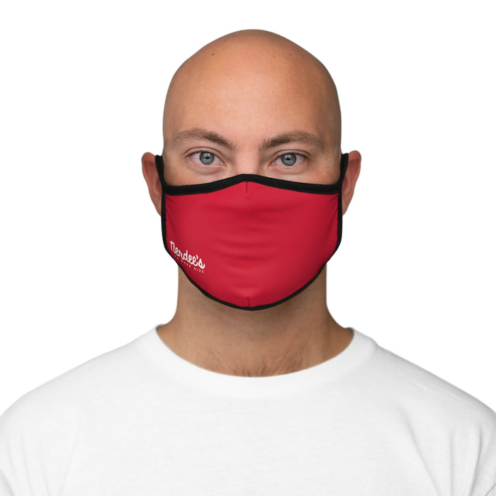Nerdee's - The Nerd Bizz - Official Script Logo (White) - Fitted Polyester Face Mask - Dark Red