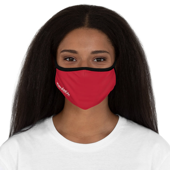 Nerdee's - The Nerd Bizz - Official Script Logo (White) - Fitted Polyester Face Mask - Dark Red