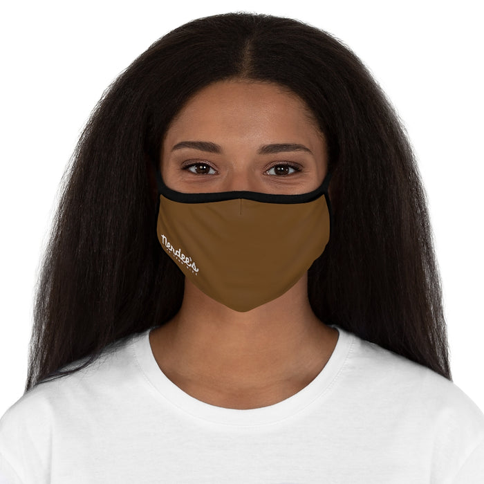 Nerdee's - The Nerd Bizz - Official Script Logo (White) - Fitted Polyester Face Mask - Dark Brown