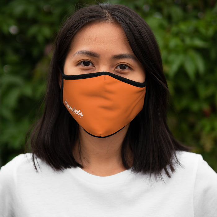 Nerdee's - The Nerd Bizz - Official Script Logo (White) - Fitted Polyester Face Mask - Dark Orange