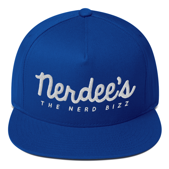 Nerdee's - The Nerd Bizz - Official Script Logo (White) Flat Bill Cap