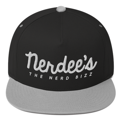 Nerdee's - The Nerd Bizz - Official Script Logo (White) Flat Bill Cap