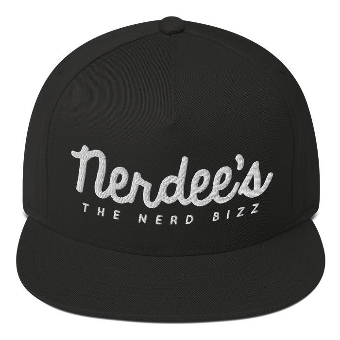 Nerdee's - The Nerd Bizz - Official Script Logo (White) Flat Bill Cap