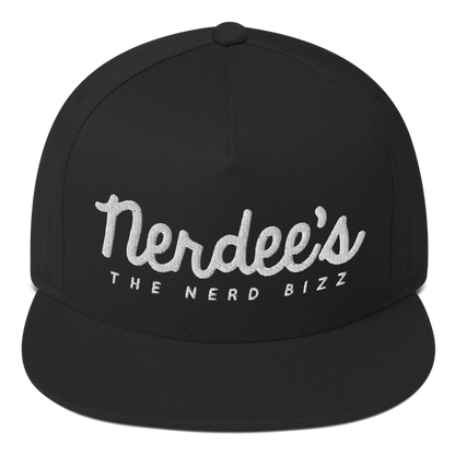 Nerdee's - The Nerd Bizz - Official Script Logo (White) Flat Bill Cap