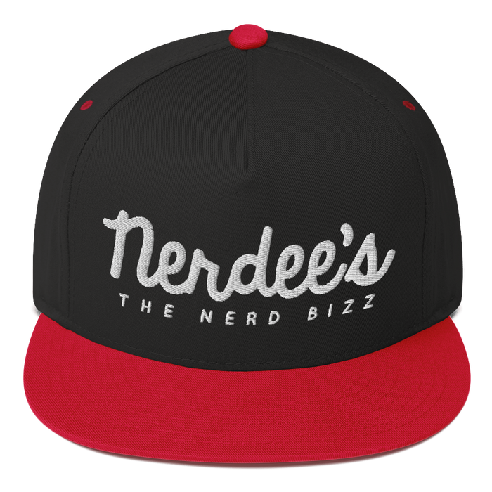 Nerdee's - The Nerd Bizz - Official Script Logo (White) Flat Bill Cap