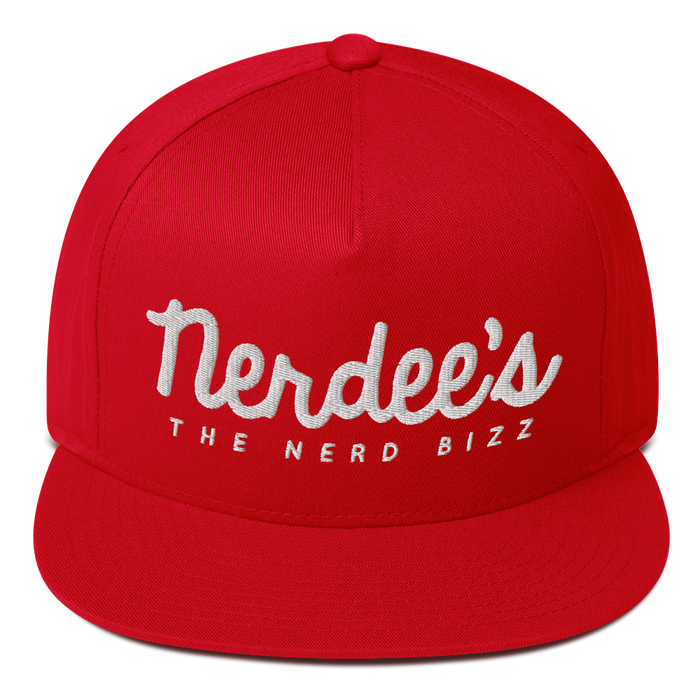 Nerdee's - The Nerd Bizz - Official Script Logo (White) Flat Bill Cap