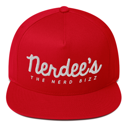 Nerdee's - The Nerd Bizz - Official Script Logo (White) Flat Bill Cap
