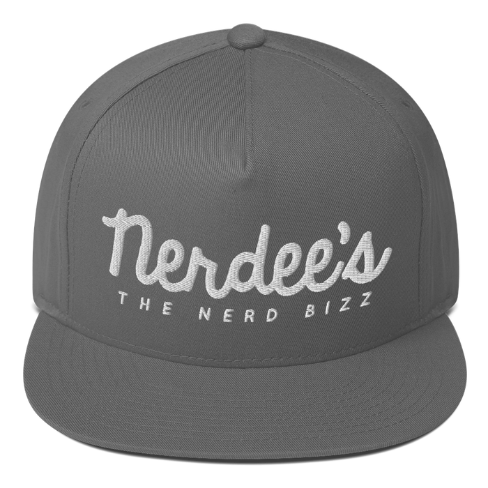 Nerdee's - The Nerd Bizz - Official Script Logo (White) Flat Bill Cap
