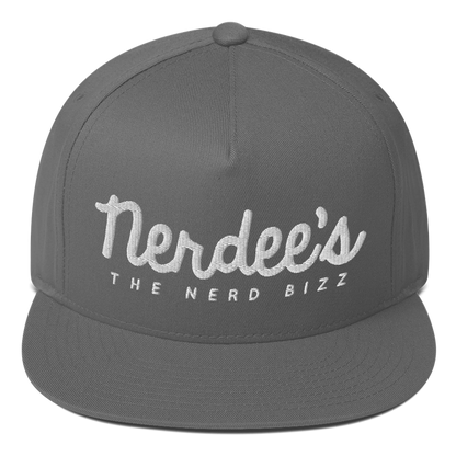 Nerdee's - The Nerd Bizz - Official Script Logo (White) Flat Bill Cap
