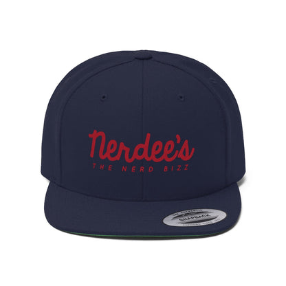 Nerdee's - The Nerd Bizz - Script Logo (Red) - Unisex Flat Bill Hat