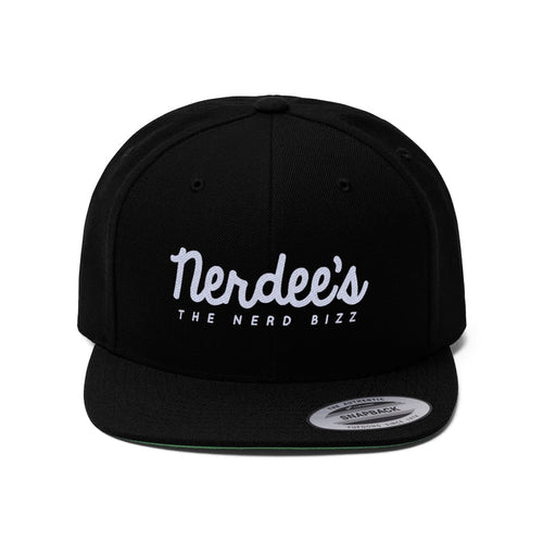 Nerdee's - The Nerd Bizz - Script Logo (White)  - Unisex Flat Bill Hat