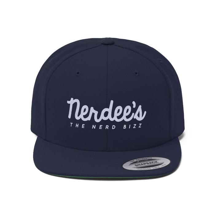 Nerdee's - The Nerd Bizz - Script Logo (White) - Unisex Flat Bill Hat