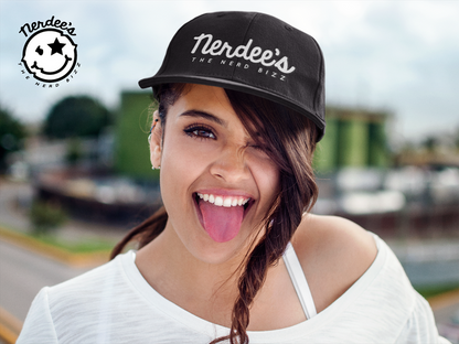 Nerdee's - The Nerd Bizz - Script Logo (White)  - Unisex Flat Bill Hat