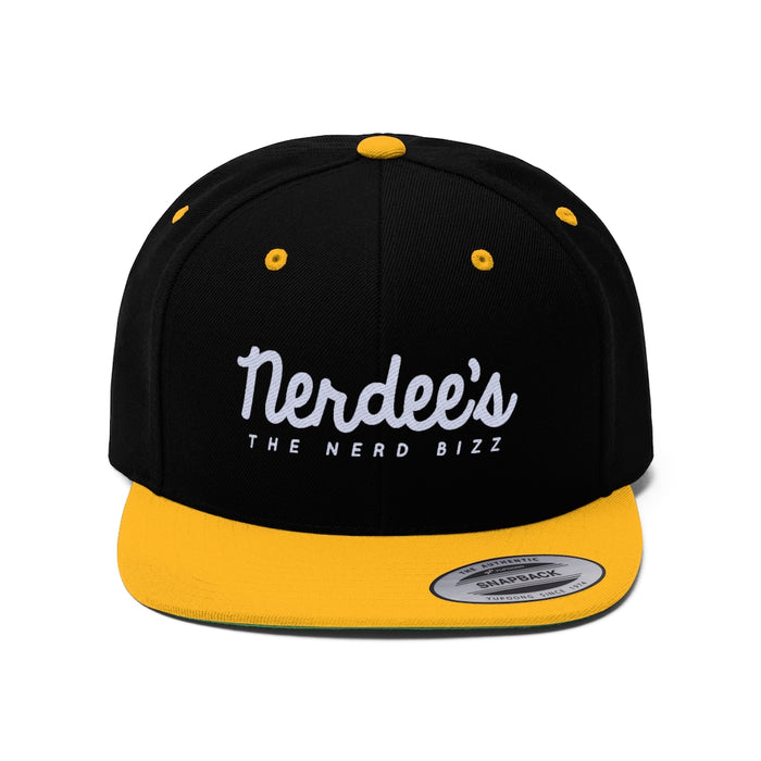 Nerdee's - The Nerd Bizz - Script Logo (White) - Unisex Flat Bill Hat