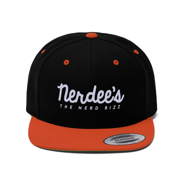 Nerdee's - The Nerd Bizz - Script Logo (White)  - Unisex Flat Bill Hat