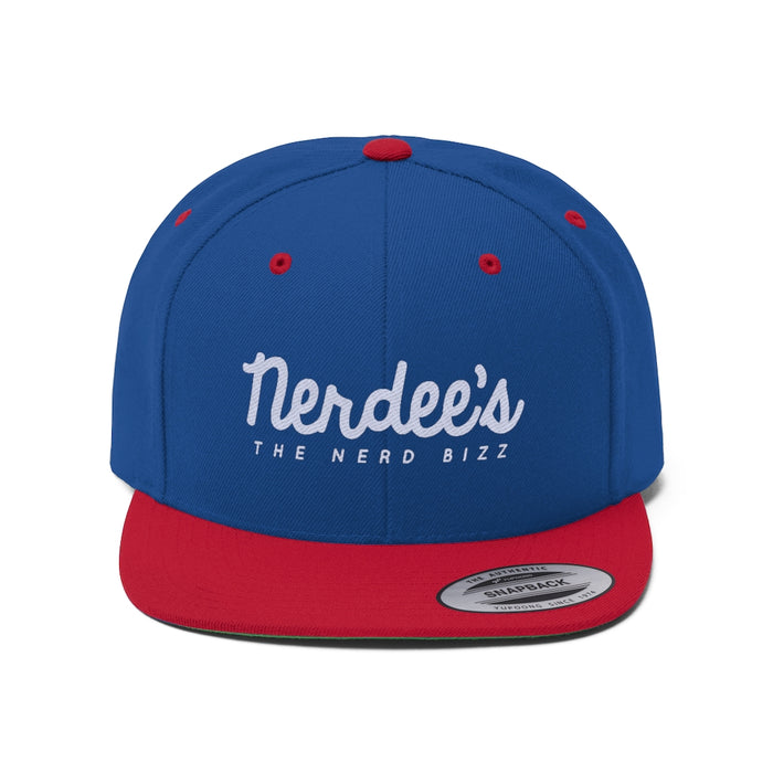 Nerdee's - The Nerd Bizz - Script Logo (White)  - Unisex Flat Bill Hat