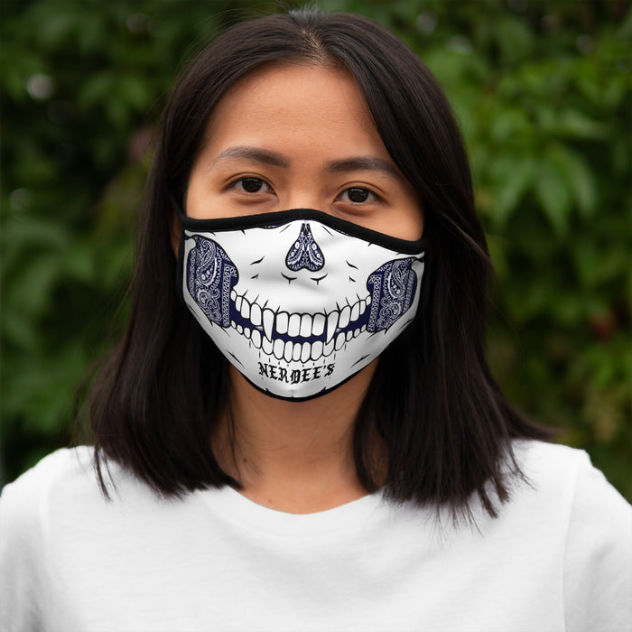 Nerdee's - The Nerd Bizz - "Skull Face" (WHT/BLU Paisley Design 02) - Fitted Polyester Face Mask - Blue