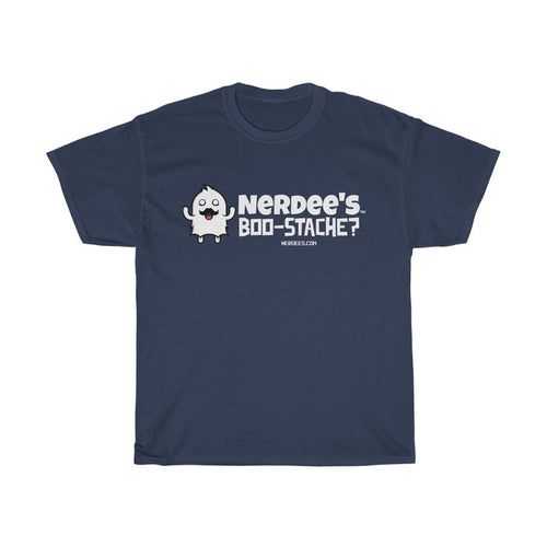 Nerdee's - Unisex Heavy Cotton Tee - "Boo-Stache?"