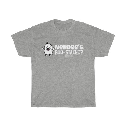 Nerdee's - Unisex Heavy Cotton Tee - "Boo-Stache?"