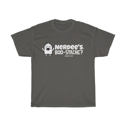 Nerdee's - Unisex Heavy Cotton Tee - "Boo-Stache?"
