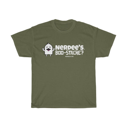 Nerdee's - Unisex Heavy Cotton Tee - "Boo-Stache?"
