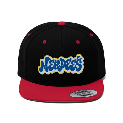 Nerdee's BLU/WHT/YEL Graffiti Style II Logo - Unisex Flat Bill Hat