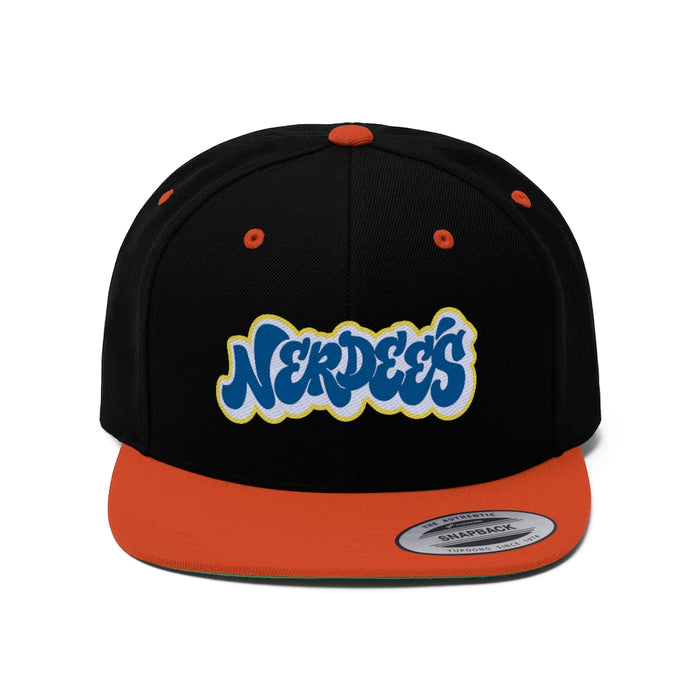 Nerdee's BLU/WHT/YEL Graffiti Style II Logo - Unisex Flat Bill Hat