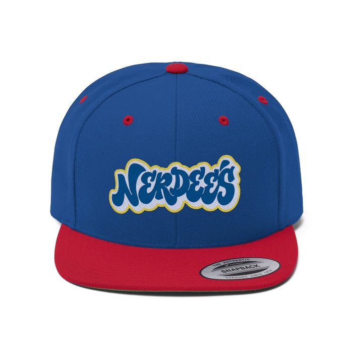 Nerdee's BLU/WHT/YEL Graffiti Style II Logo - Unisex Flat Bill Hat