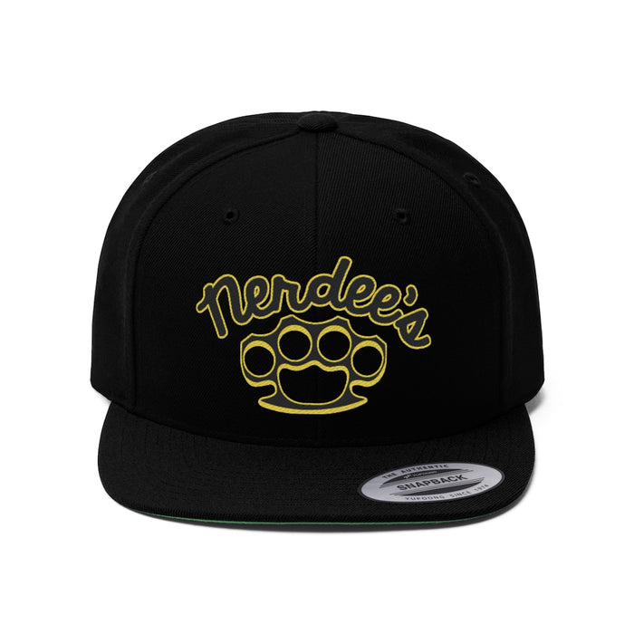Nerdee's Brass Knuckles (BLK/Gold Design 02) - Unisex Flat Bill Hat