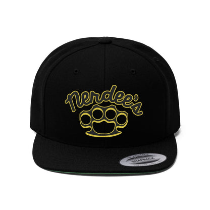 Nerdee's Brass Knuckles (BLK/Gold Design 02) - Unisex Flat Bill Hat