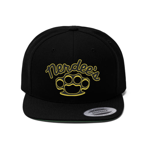 Nerdee's Brass Knuckles (BLK/Gold Design 02) - Unisex Flat Bill Hat