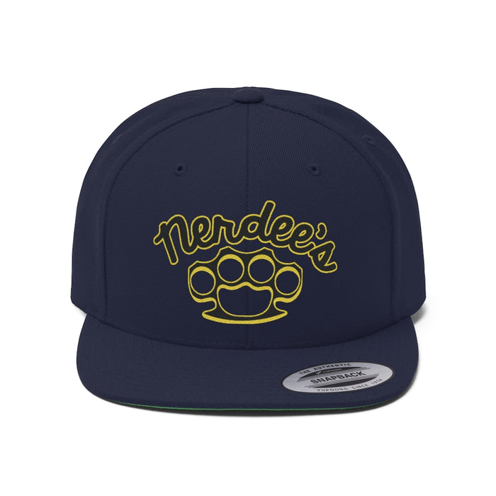 Nerdee's Brass Knuckles (BLK/Gold Design 02) - Unisex Flat Bill Hat