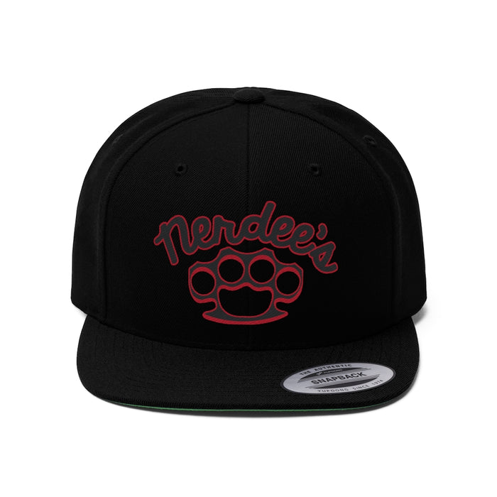 Nerdee's Brass Knuckles (BLK/RED Design 02) - Unisex Flat Bill Hat
