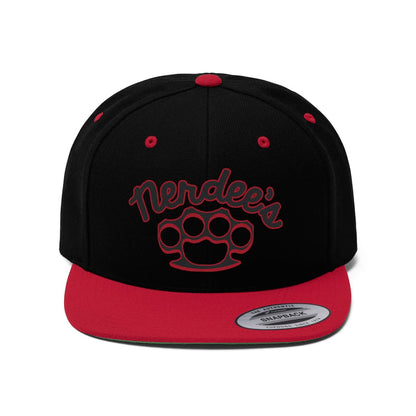 Nerdee's Brass Knuckles (BLK/RED Design 02) - Unisex Flat Bill Hat
