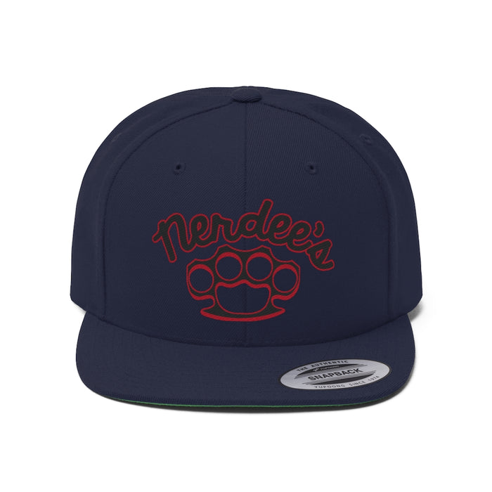 Nerdee's Brass Knuckles (BLK/RED Design 02) - Unisex Flat Bill Hat