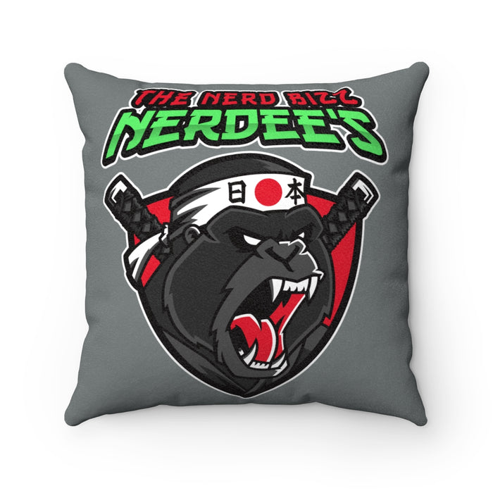 Nerdee's "Gorilla Samurai" Dark Gray Faux Suede Square Pillow